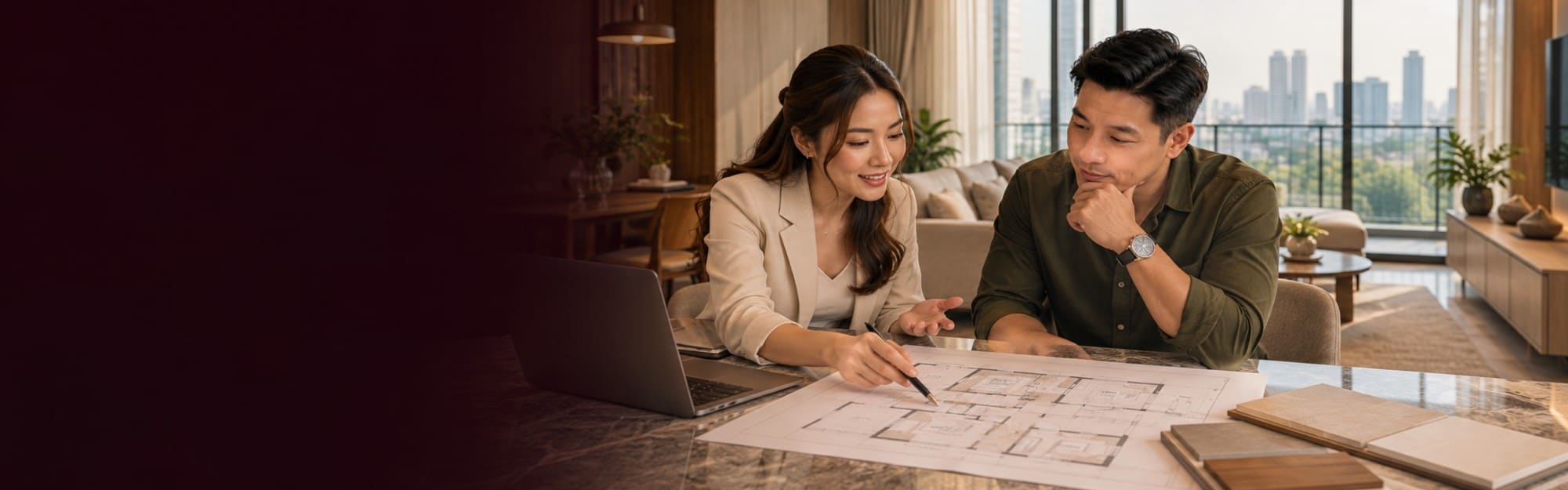 A consultant and an owner going through a floor plan together